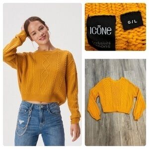 ICONE women’s cable knit mustard yellow sweater. Like new condition.